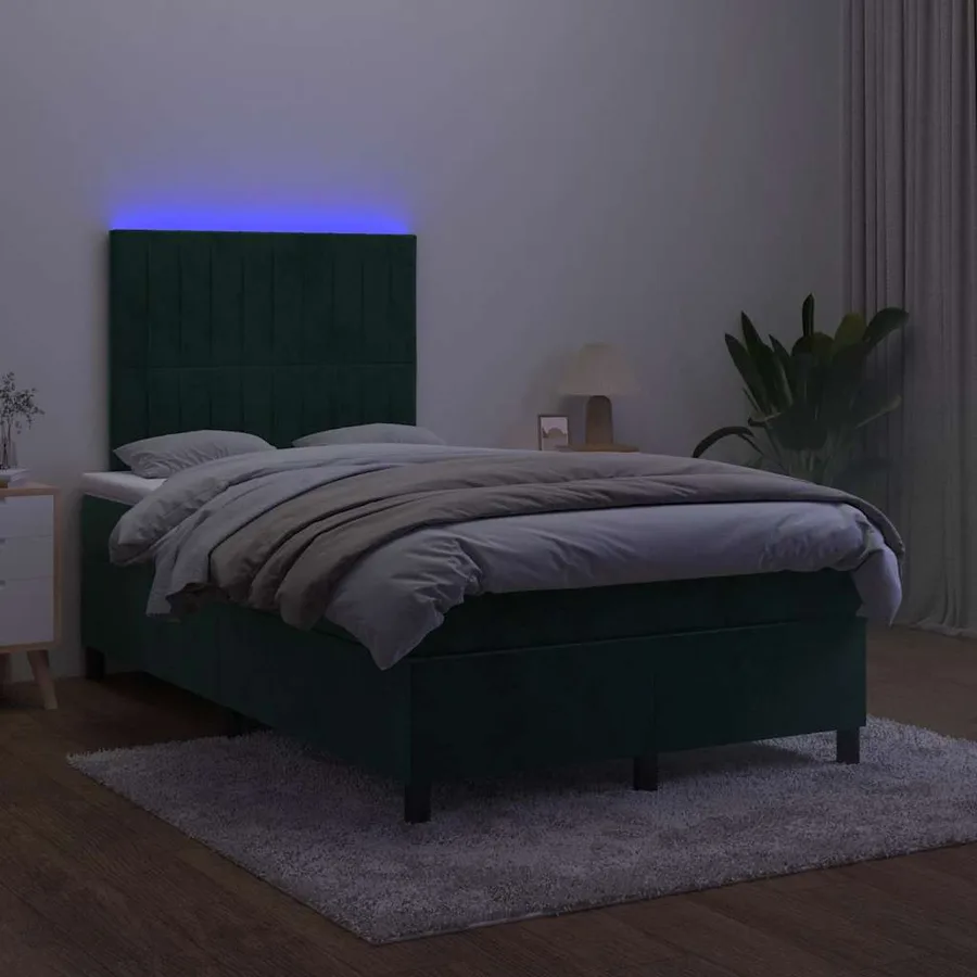 Sommier à lattes de lit avec matelas LED vert foncé 120x190 cm - 4