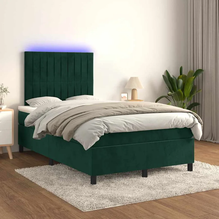 Sommier à lattes de lit avec matelas LED vert foncé 120x190 cm - 5