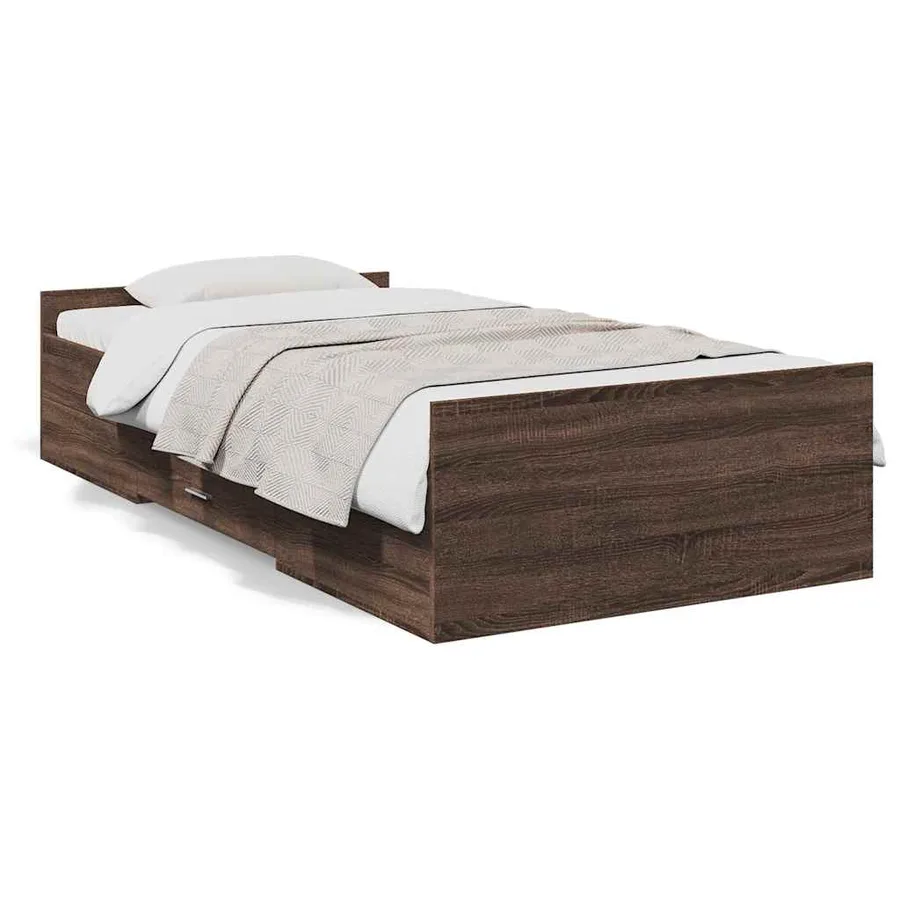 Cadre de lit avec tiroirs sans matelas chêne marron 100x200 cm - 2