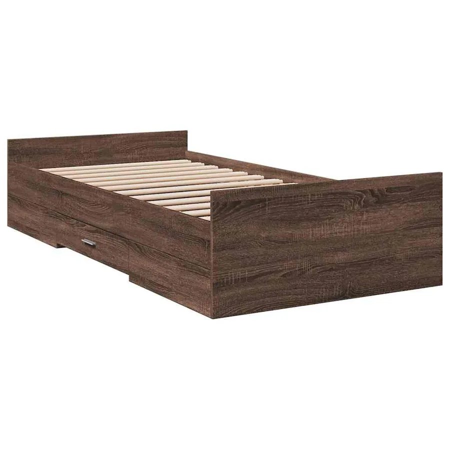 Cadre de lit avec tiroirs sans matelas chêne marron 100x200 cm - 3
