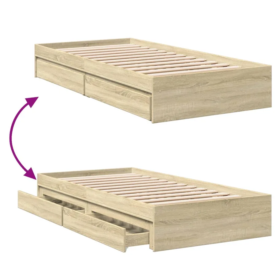 Cadre de lit avec tiroirs sans matelas chêne sonoma 90x190 cm - 7