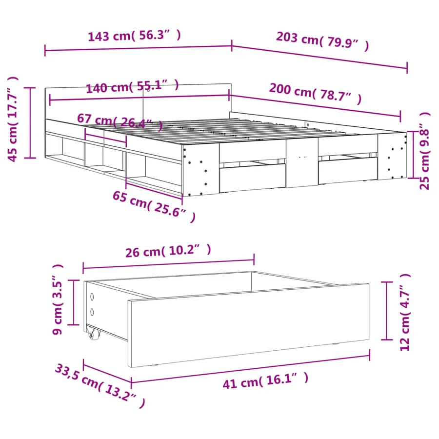 Cadre de lit avec tiroirs sans matelas blanc 140x200 cm - 10