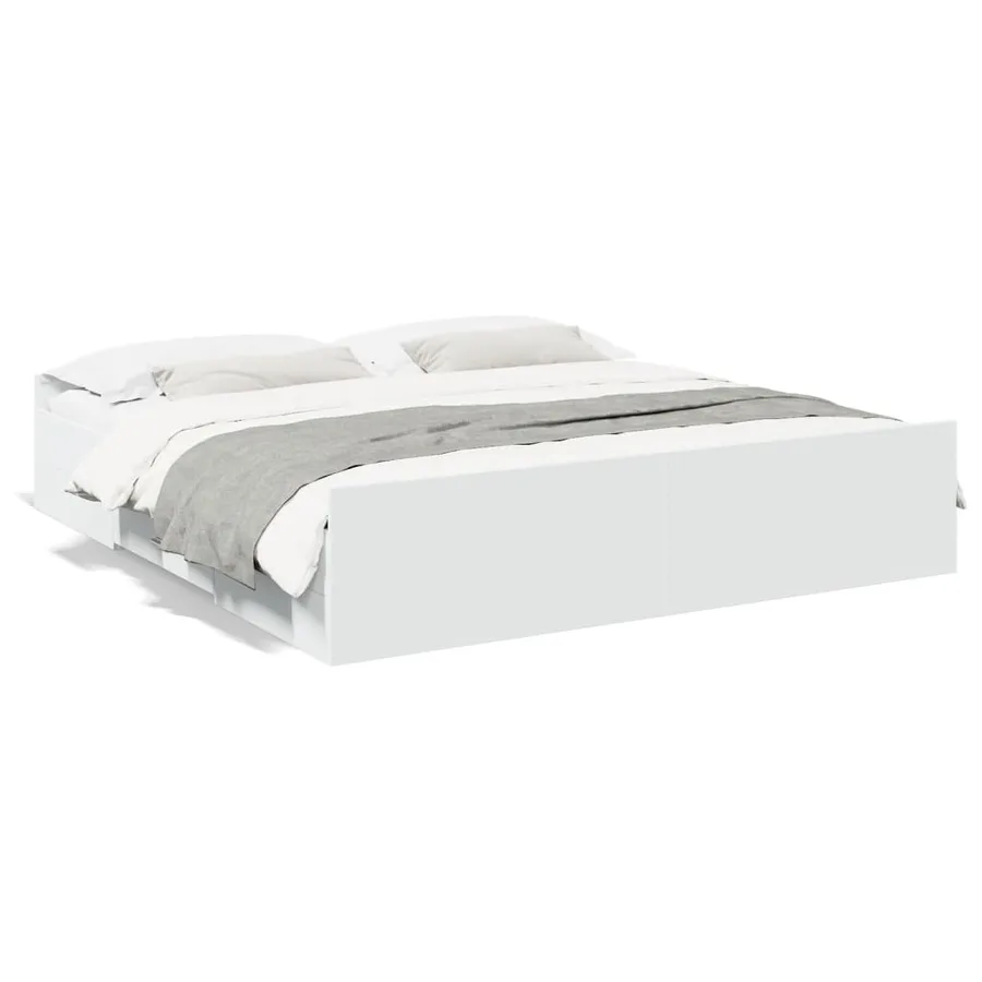 Cadre de lit avec tiroirs sans matelas blanc 200x200 cm - 2