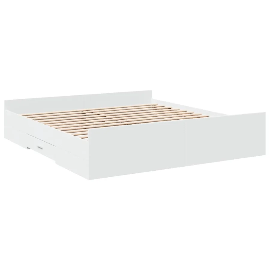 Cadre de lit avec tiroirs sans matelas blanc 200x200 cm - 3