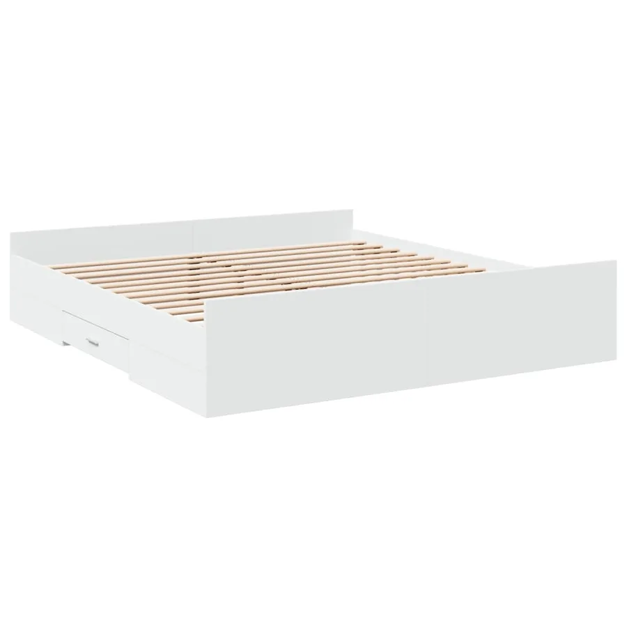 Cadre de lit avec tiroirs sans matelas blanc 200x200 cm - 6