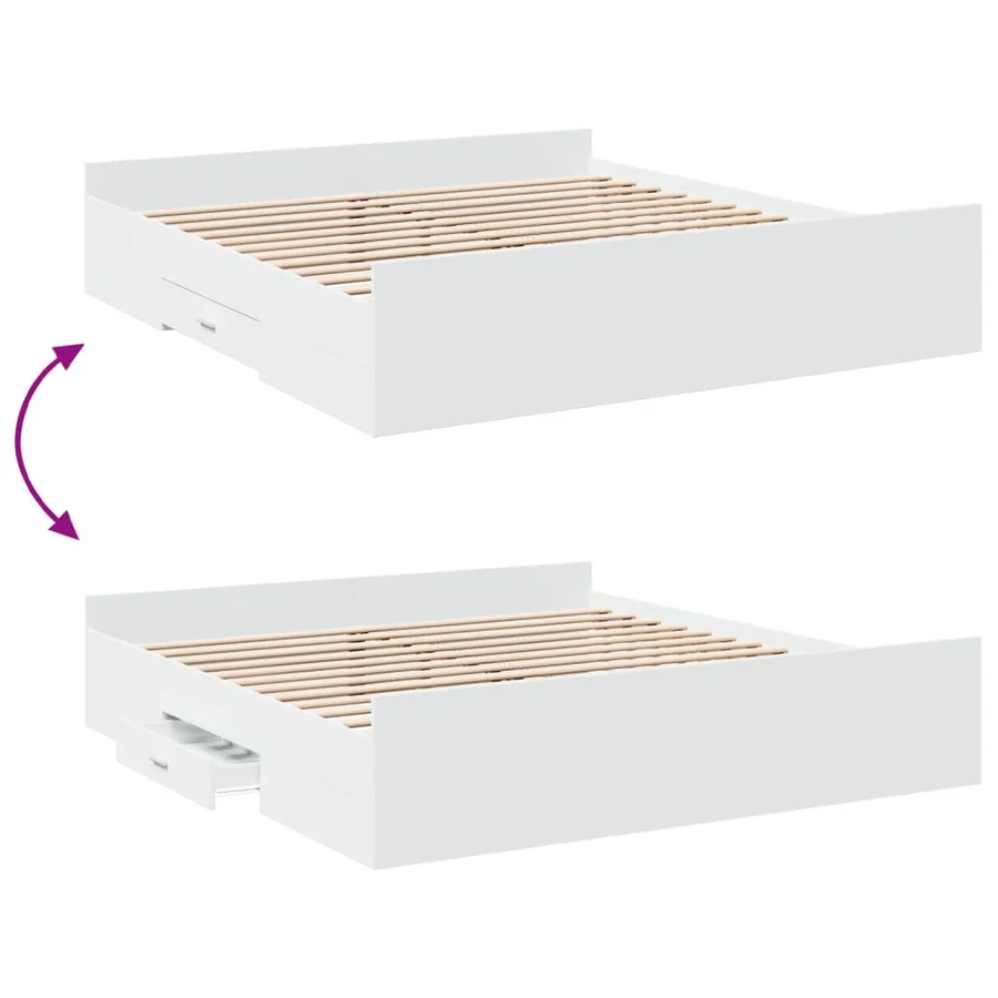 Cadre de lit avec tiroirs sans matelas blanc 200x200 cm - 7