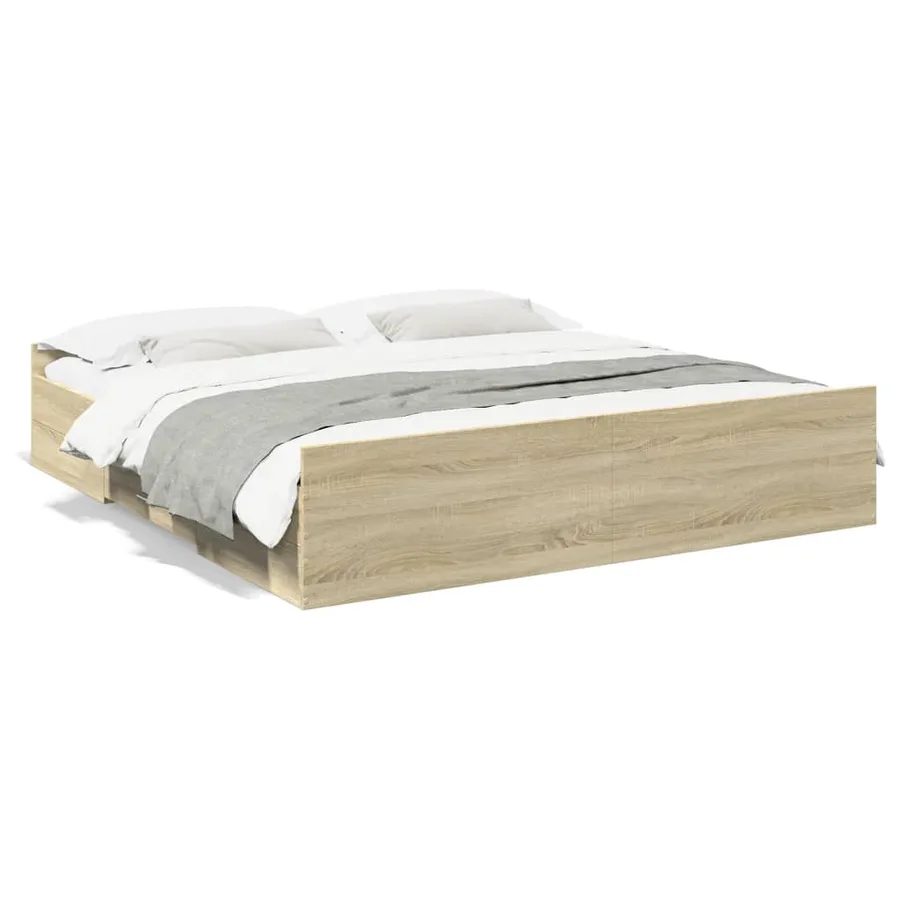 Cadre de lit avec tiroirs sans matelas chêne sonoma 200x200 cm - 2