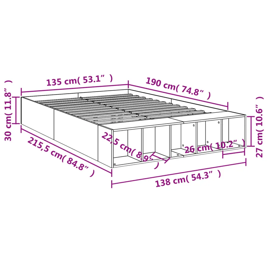 Cadre de lit sans matelas chêne sonoma 135x190 cm - 10