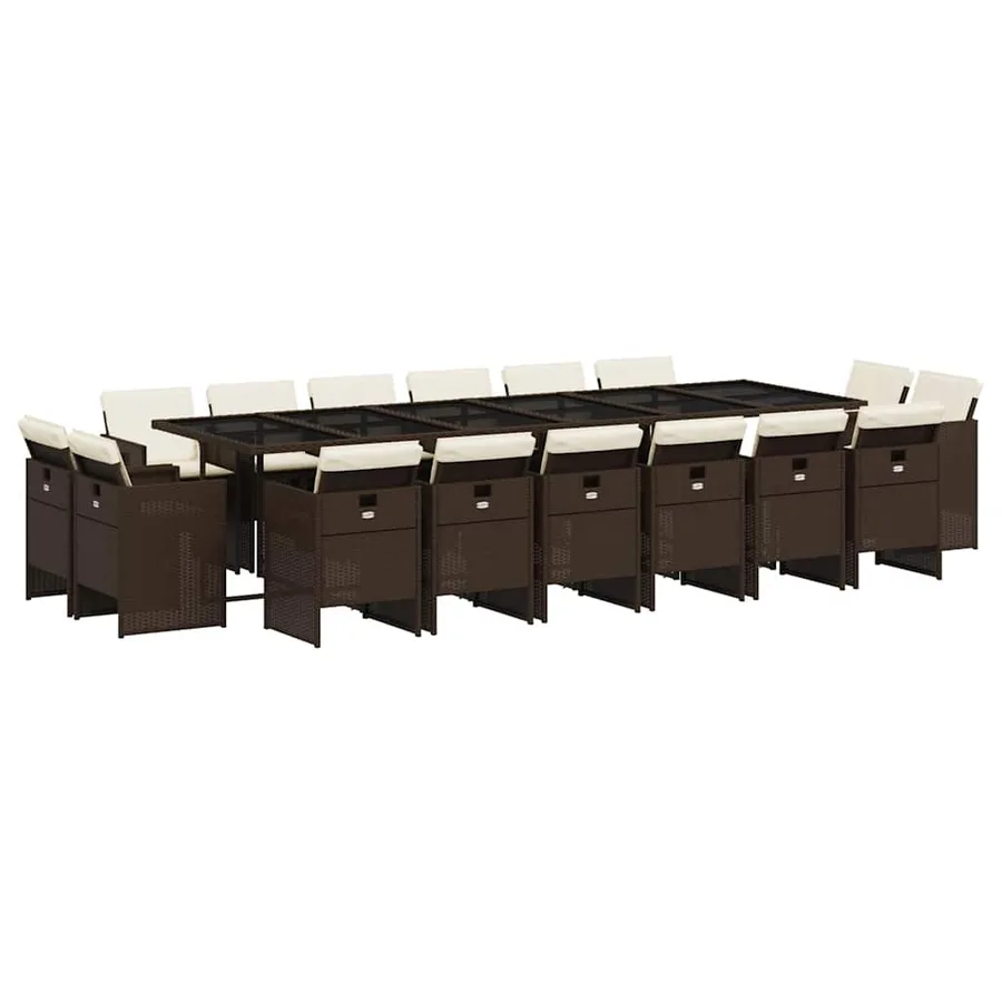 Ensemble à manger de jardin et coussins 17 pcs marron rotin - 2