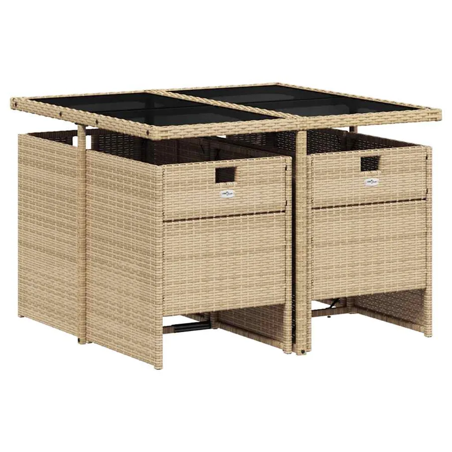 Ensemble à manger de jardin avec coussins 5pcs Beige poly rotin - 3