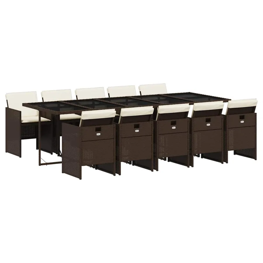Ensemble à manger de jardin et coussins 11 pcs marron rotin - 2