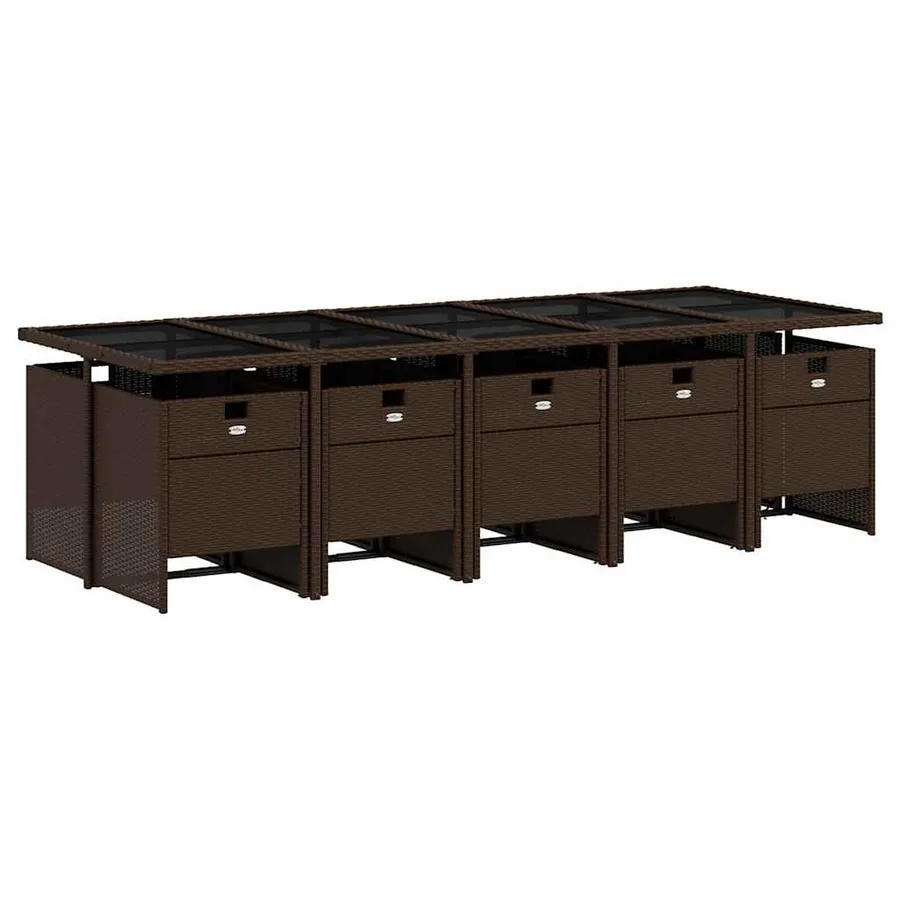 Ensemble à manger de jardin et coussins 11 pcs marron rotin - 3