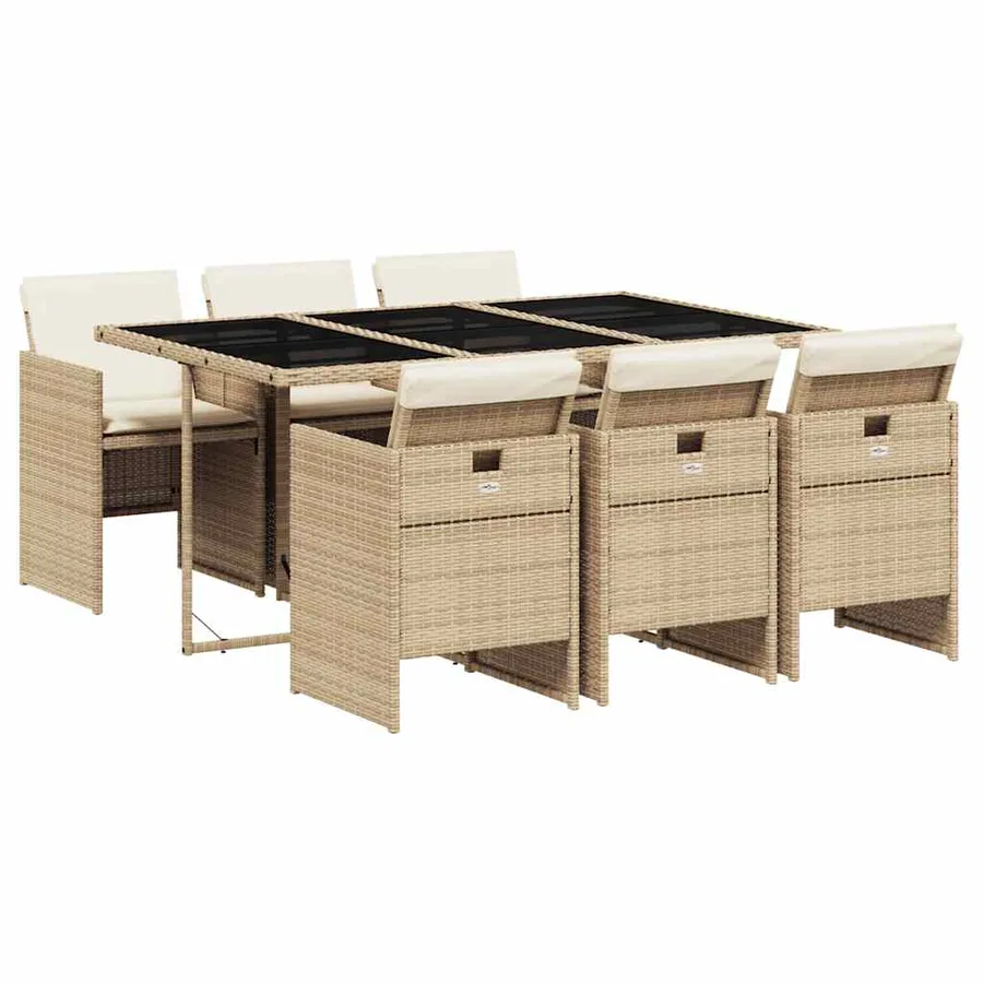 Ensemble à manger de jardin et coussins 7 pcs beige poly rotin - 2