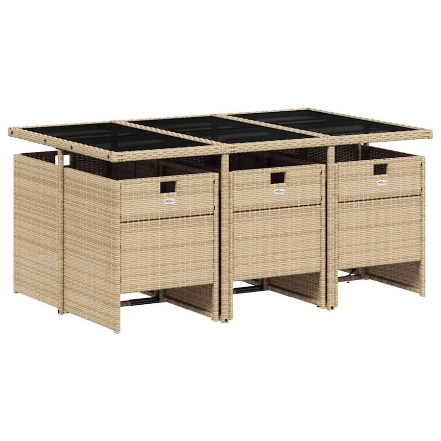 Ensemble à manger de jardin et coussins 7 pcs beige poly rotin - 3