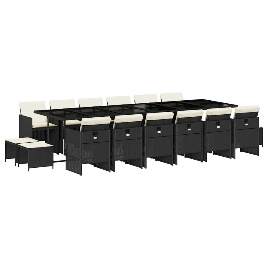 Ensemble à manger de jardin 17 pcs coussins noir résine tressée - 2