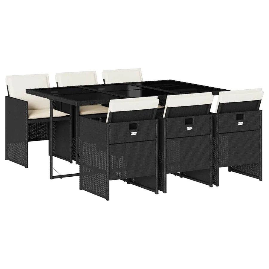 Ensemble à manger de jardin coussins 7pcs Noir Résine tressée - 2