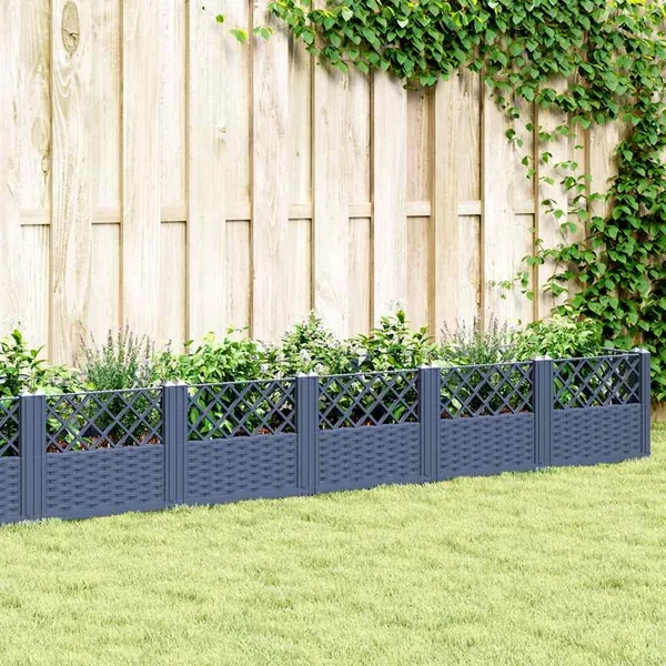 Jardinière avec piquets bleu gris 363,5x43,5x43,5 cm PP