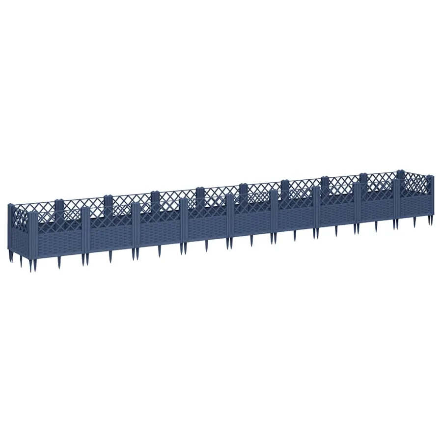 Jardinière avec piquets bleu gris 363,5x43,5x43,5 cm PP - 2