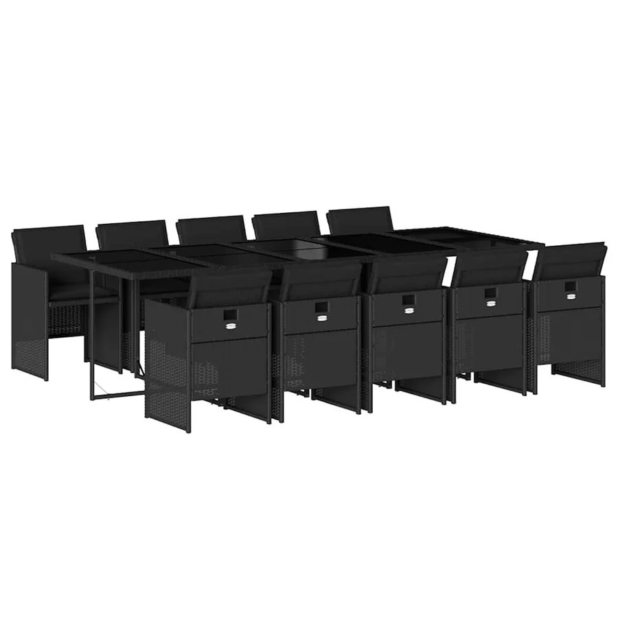 Ensemble à manger de jardin 11 pcs coussins noir résine tressée - 2