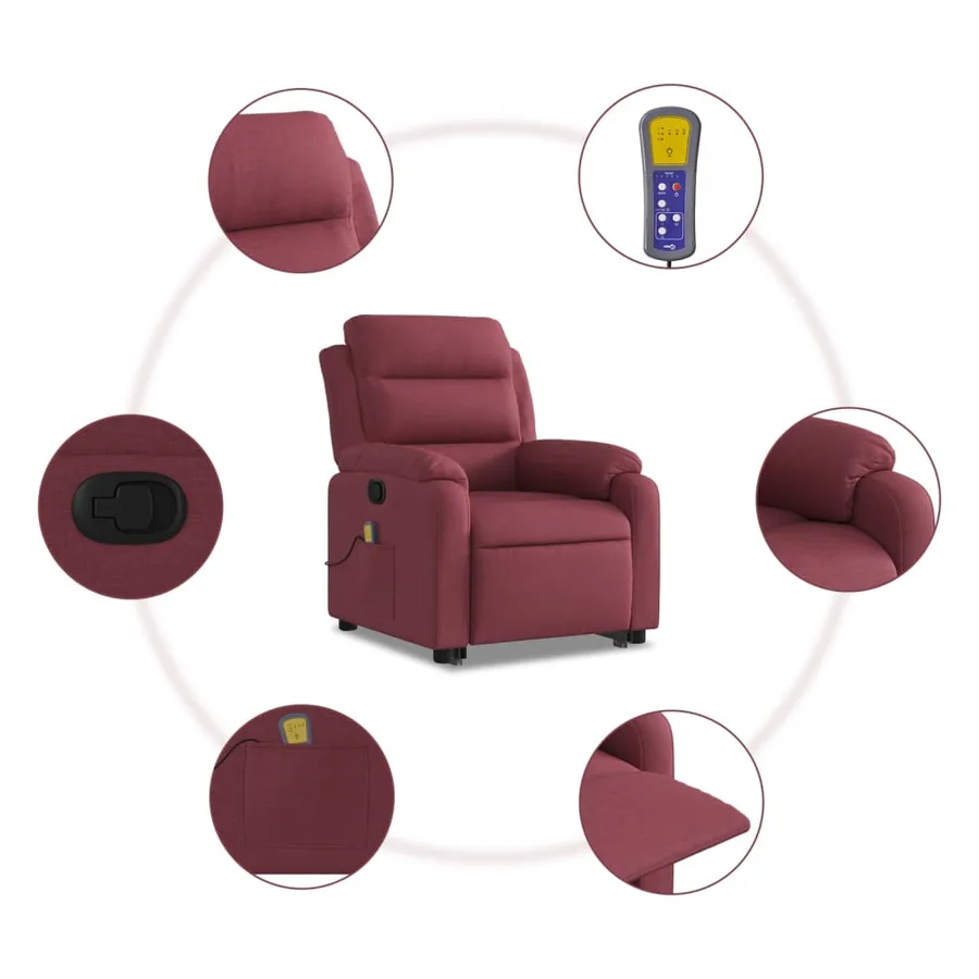 Fauteuil inclinable de massage Rouge bordeaux Tissu - 8