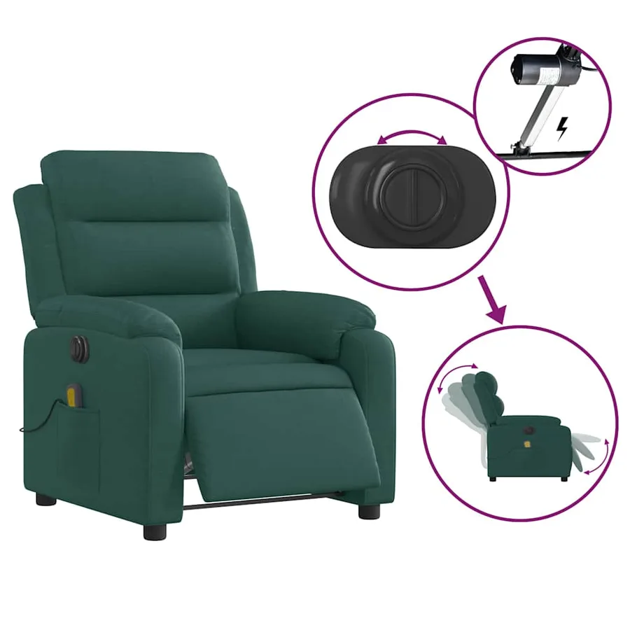 Fauteuil de massage inclinable électrique Vert foncé Tissu - 6