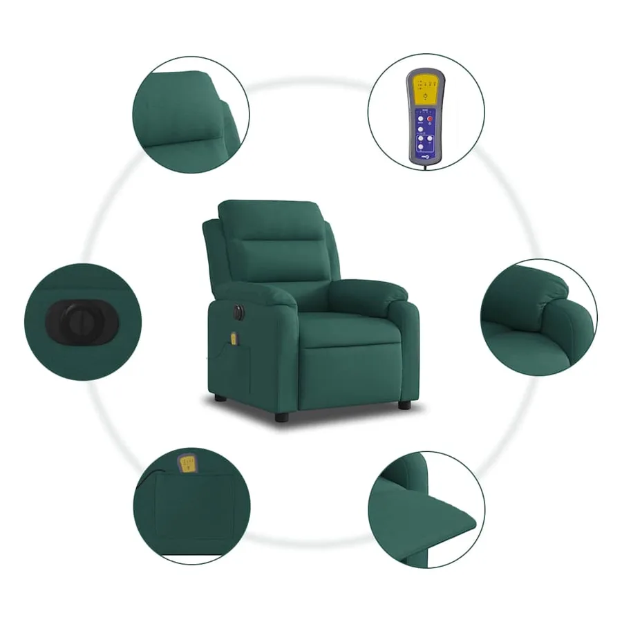 Fauteuil de massage inclinable électrique Vert foncé Tissu - 8