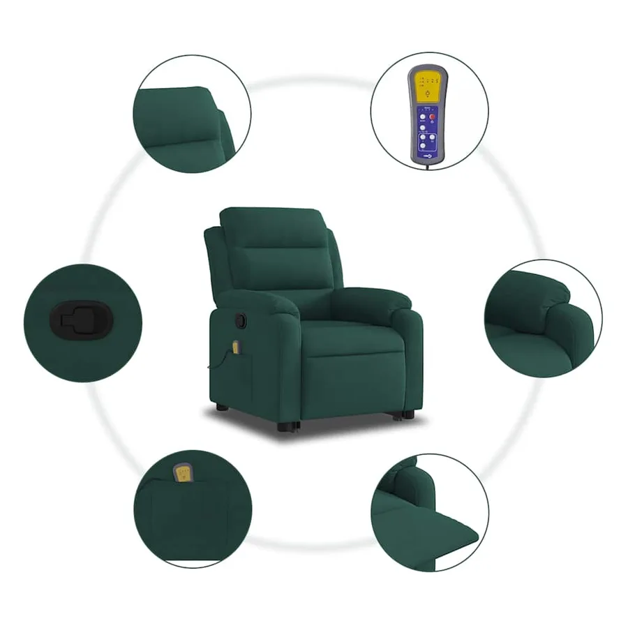 Fauteuil de massage inclinable Vert foncé Velours - 8