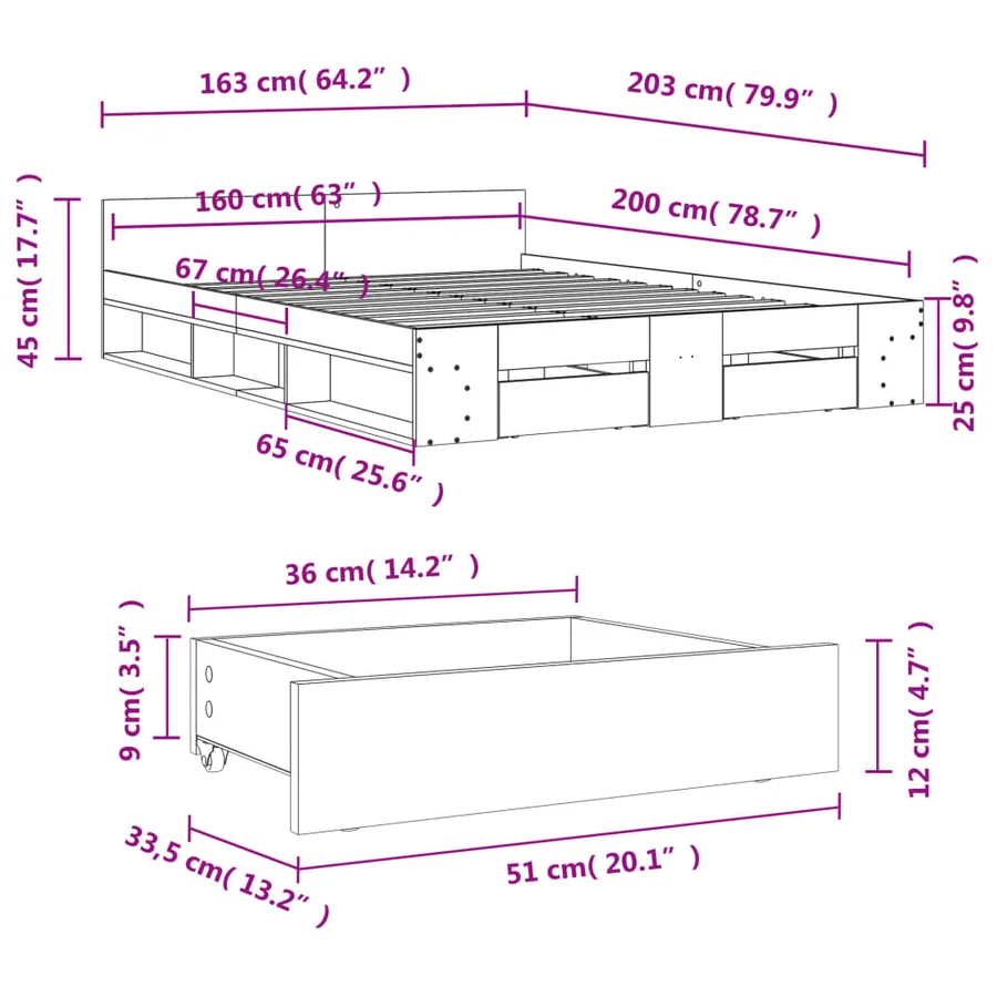 Cadre de lit avec tiroirs sans matelas blanc 160x200 cm - 10