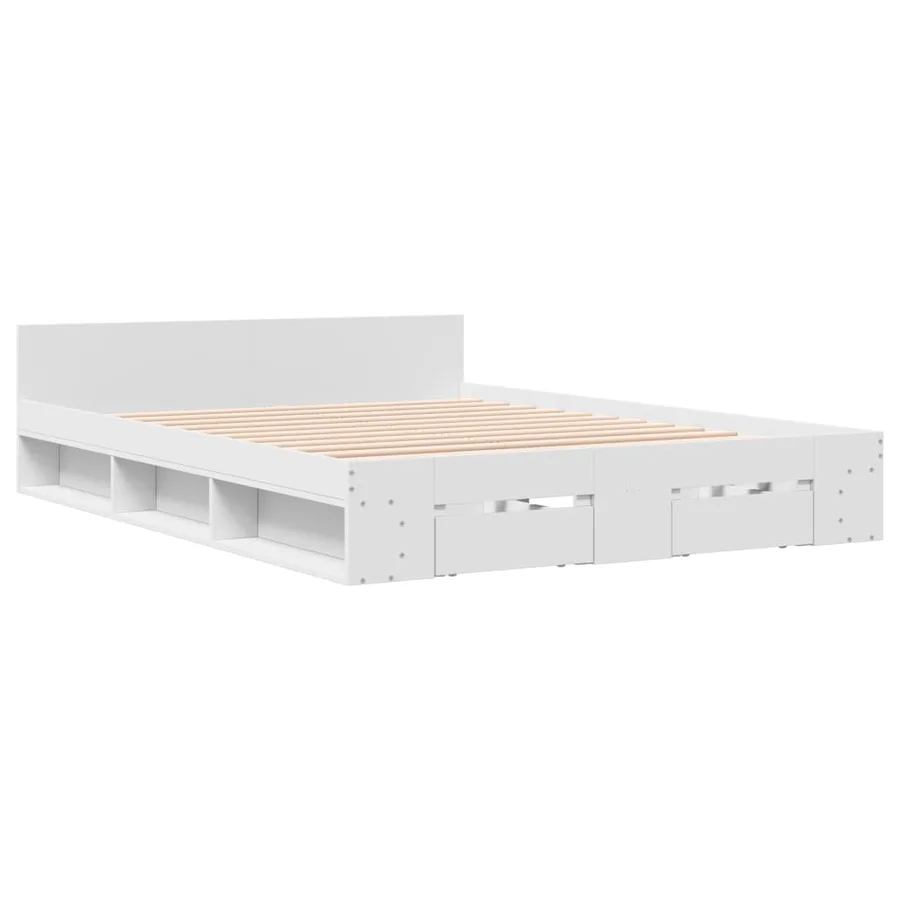 Cadre de lit avec tiroirs sans matelas blanc 160x200 cm - 3