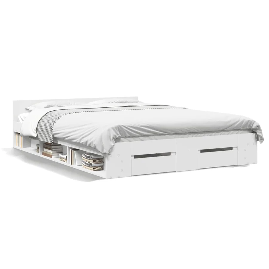 Cadre de lit avec tiroirs sans matelas blanc 135x190 cm - 2