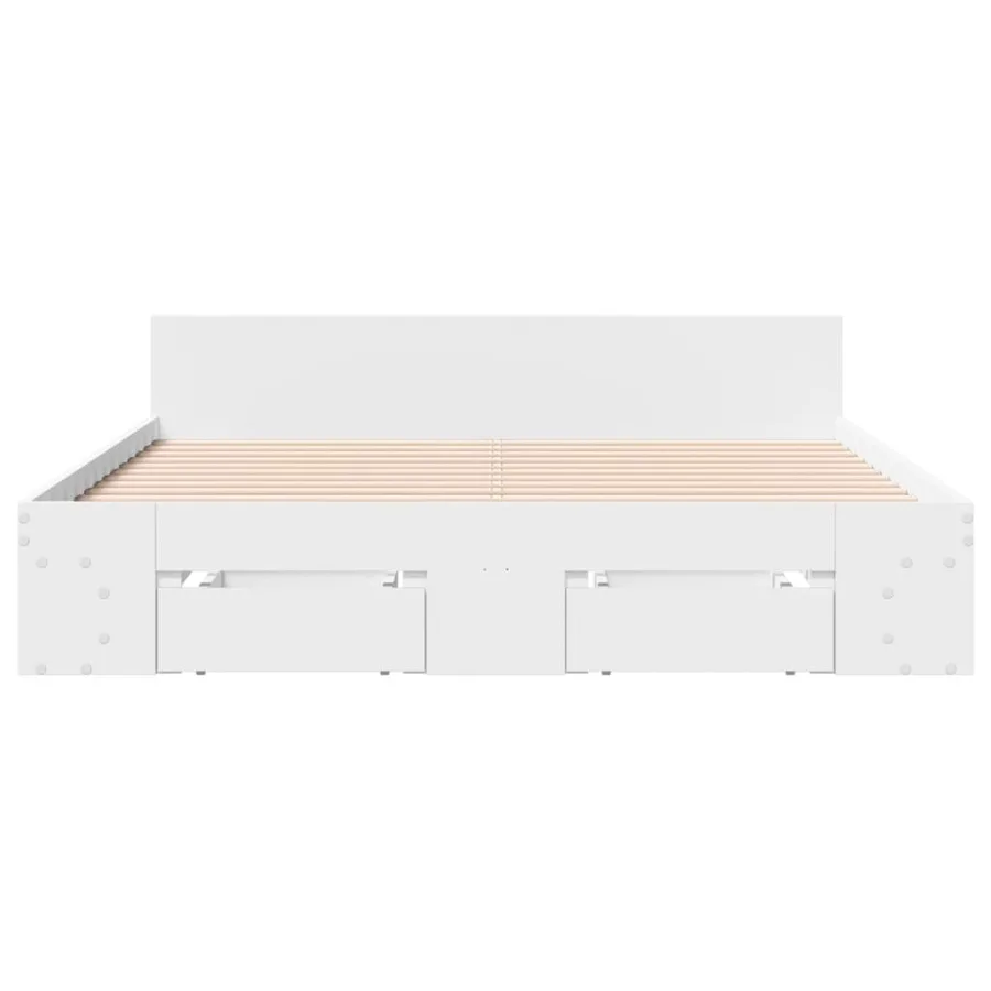 Cadre de lit avec tiroirs sans matelas blanc 135x190 cm - 4