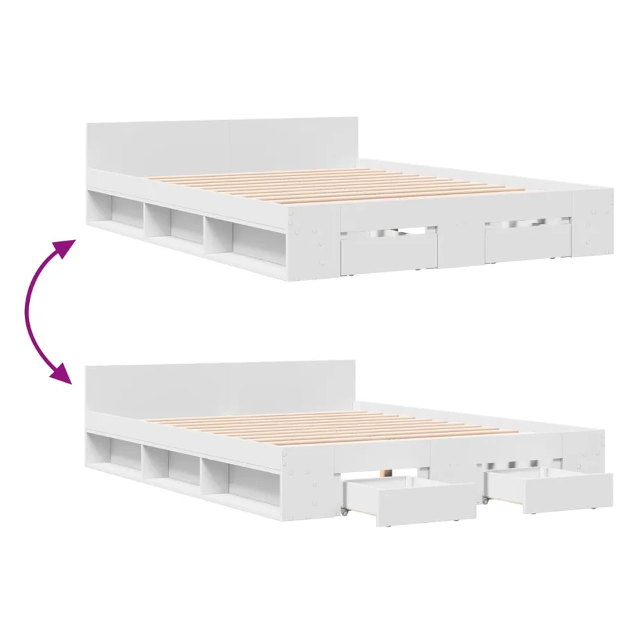 Cadre de lit avec tiroirs sans matelas blanc 135x190 cm - 7