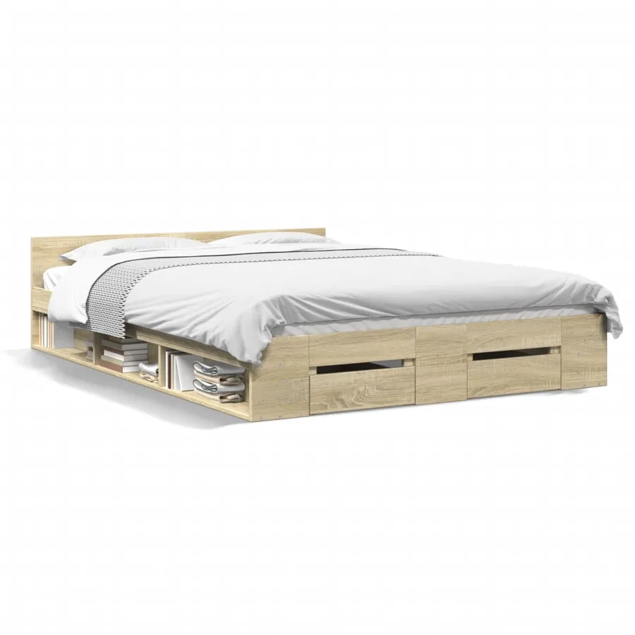 Cadre de lit avec tiroirs sans matelas chêne sonoma 160x200 cm - 2