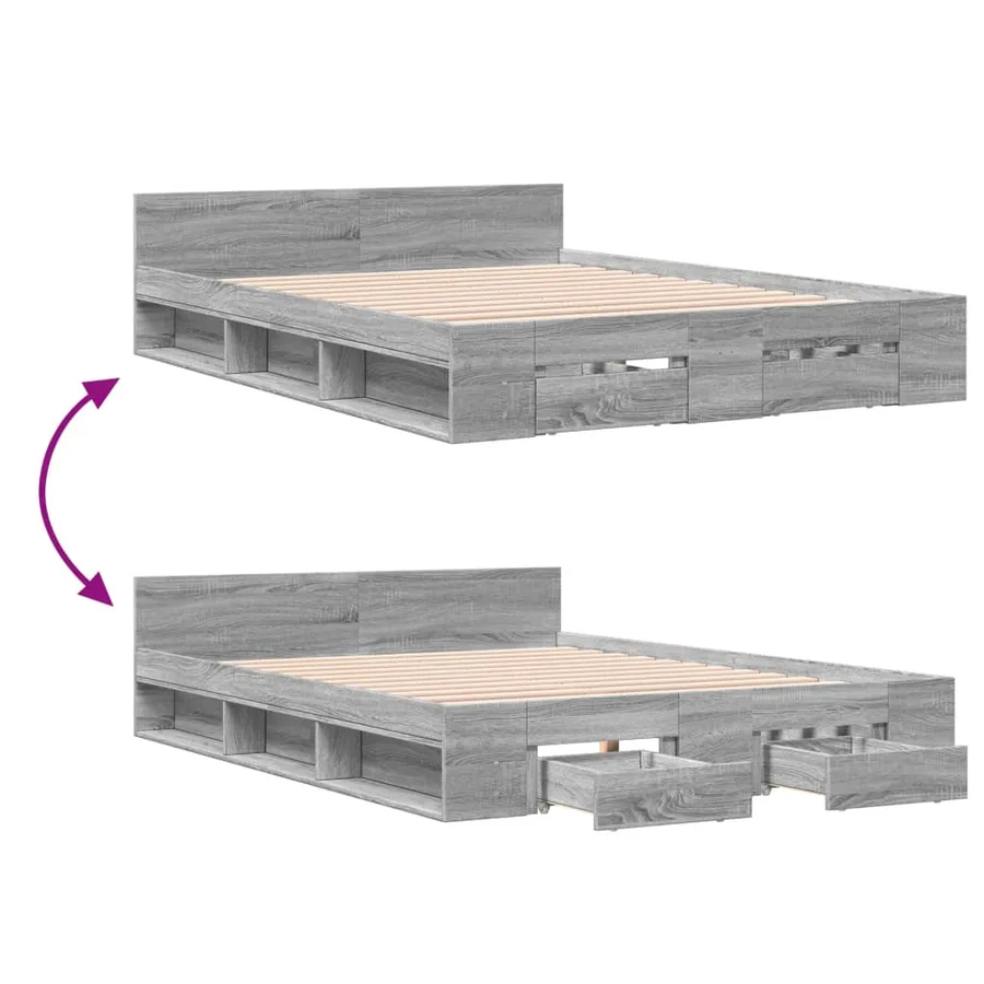 Cadre de lit avec tiroirs sans matelas sonoma gris 135x190 cm - 7