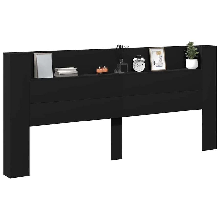 Armoire tête de lit avec LED noir 220x16,5x103,5 cm - 12