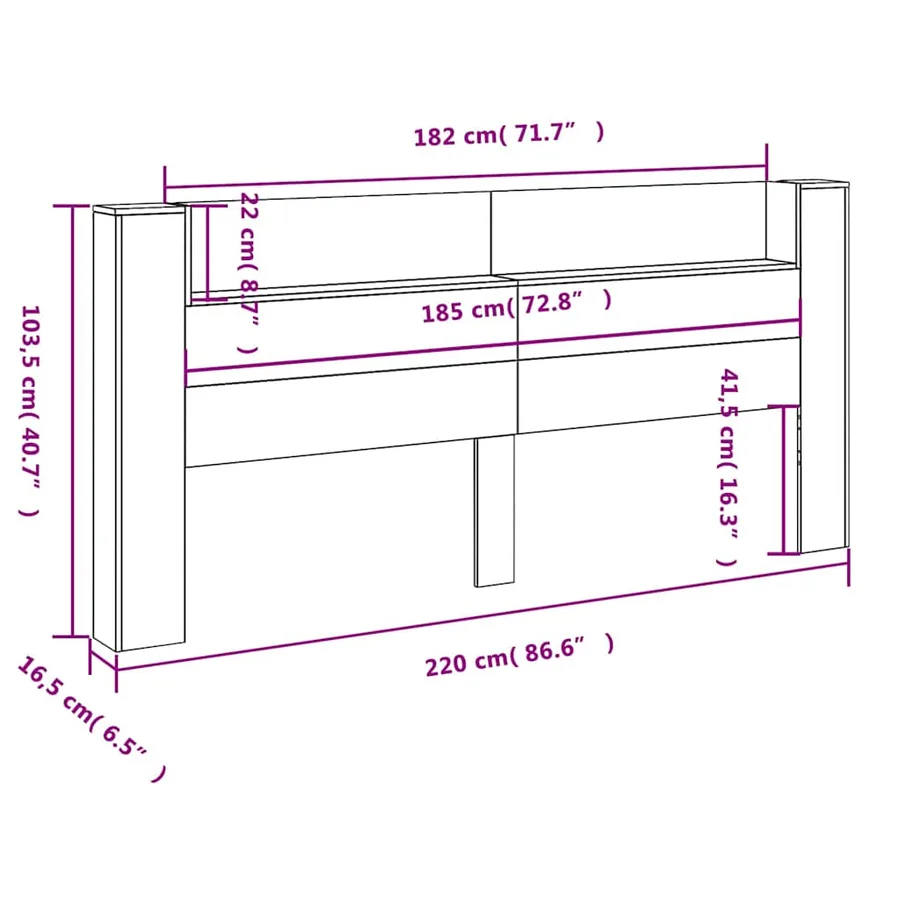Armoire tête de lit avec LED noir 220x16,5x103,5 cm - 14