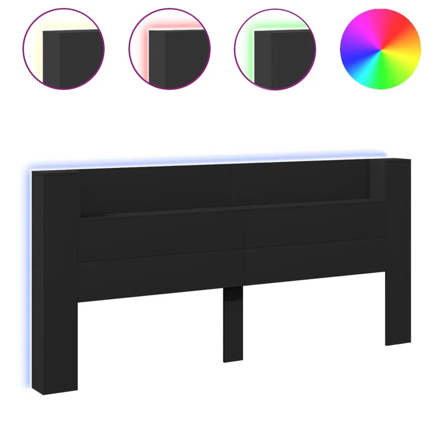 Armoire tête de lit avec LED noir 220x16,5x103,5 cm - 2
