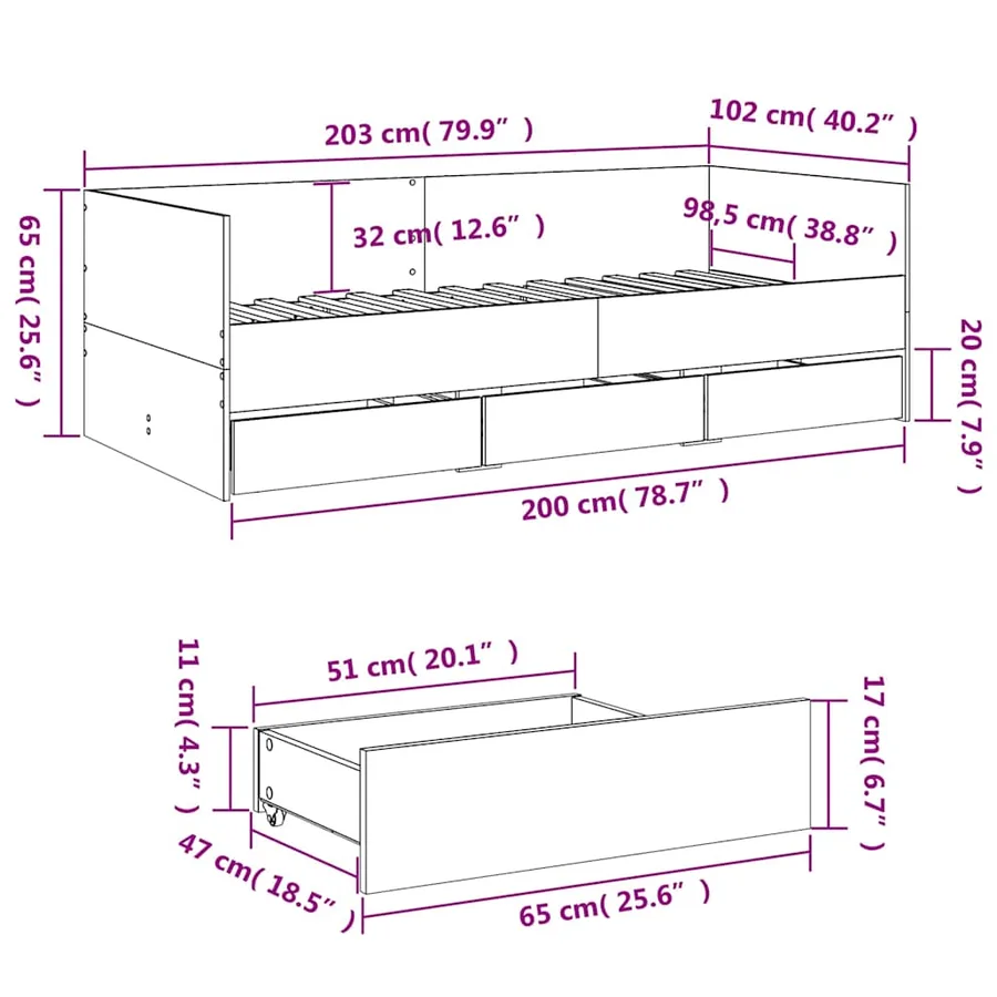 Lit de jour avec tiroirs sans matelas blanc 100x200 cm - 10