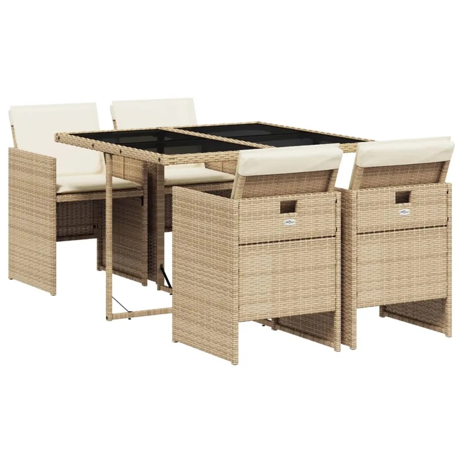 Ensemble à manger de jardin avec coussins 5pcs Beige poly rotin - 2