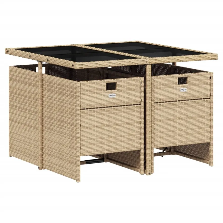 Ensemble à manger de jardin avec coussins 5pcs Beige poly rotin - 3