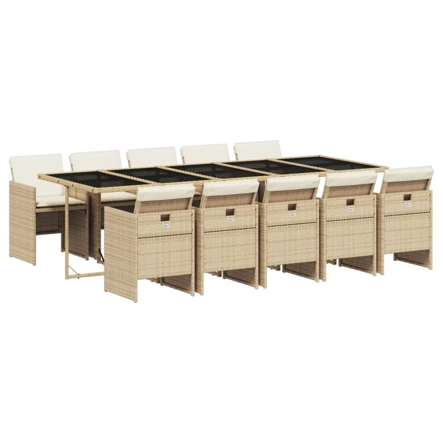 Ensemble à manger de jardin et coussins 11 pcs beige poly rotin - 2