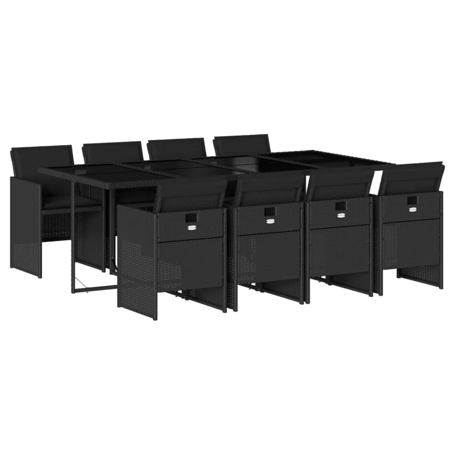 Ensemble à manger de jardin 9pcs coussins noir résine tressée - 2