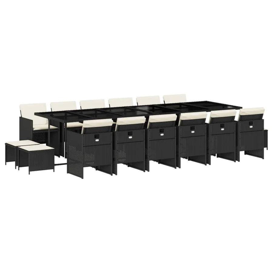 Ensemble à manger de jardin 17 pcs coussins noir résine tressée - 2