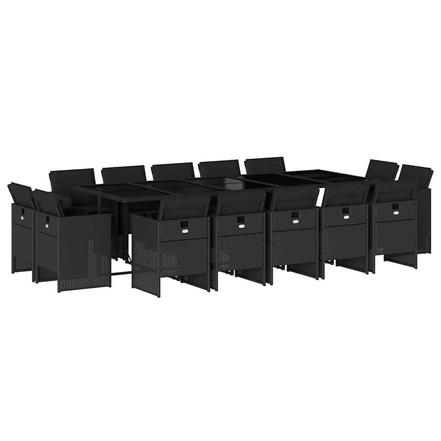 Ensemble à manger de jardin 15 pcs coussins noir résine tressée - 2