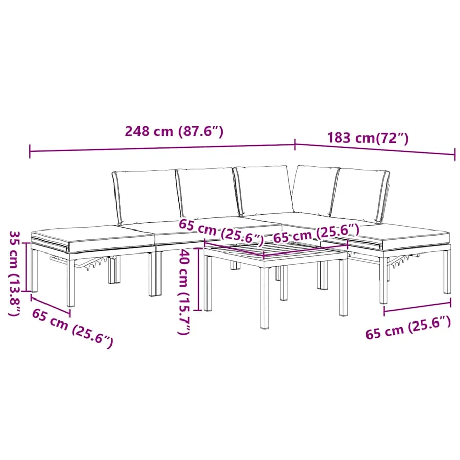 Salon de jardin 5 pcs avec coussins noir aluminium - 10