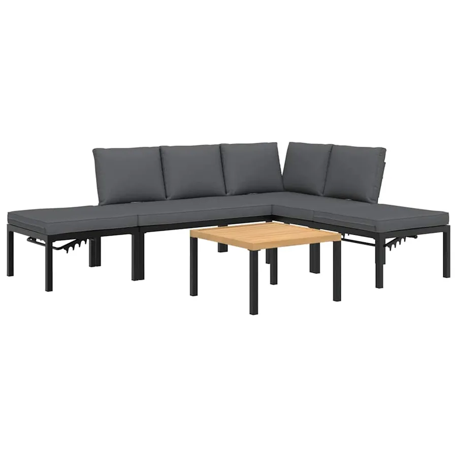 Salon de jardin 5 pcs avec coussins noir aluminium - 2