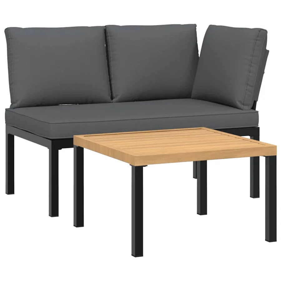 Salon de jardin 2 pcs avec coussins noir aluminium - 2