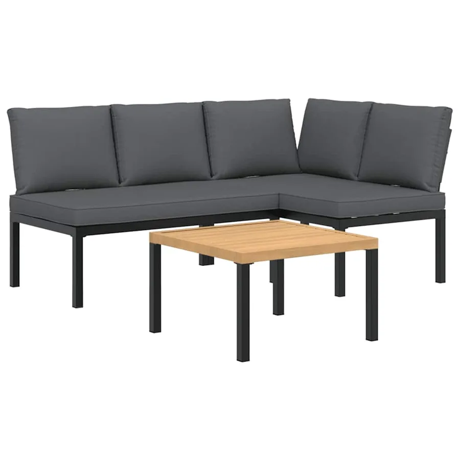 Salon de jardin 3 pcs avec coussins noir aluminium - 2