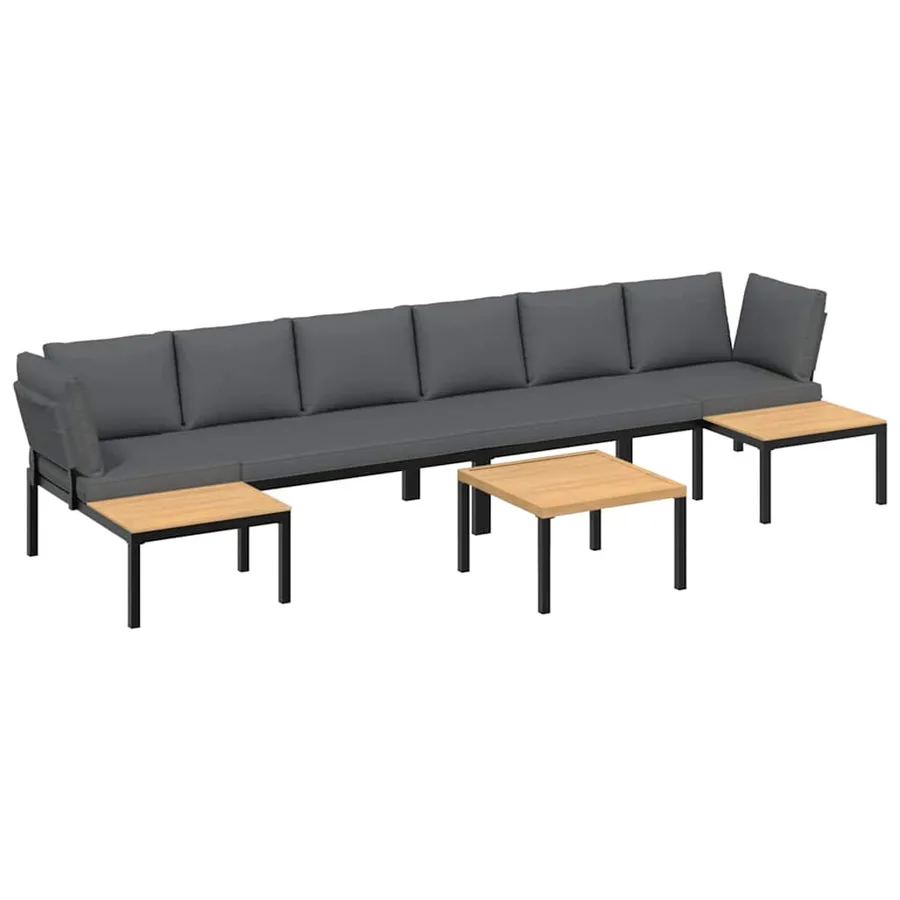 Salon de jardin 5 pcs avec coussins noir aluminium - 2