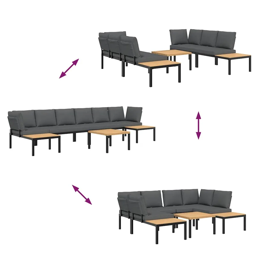 Salon de jardin 5 pcs avec coussins noir aluminium - 6